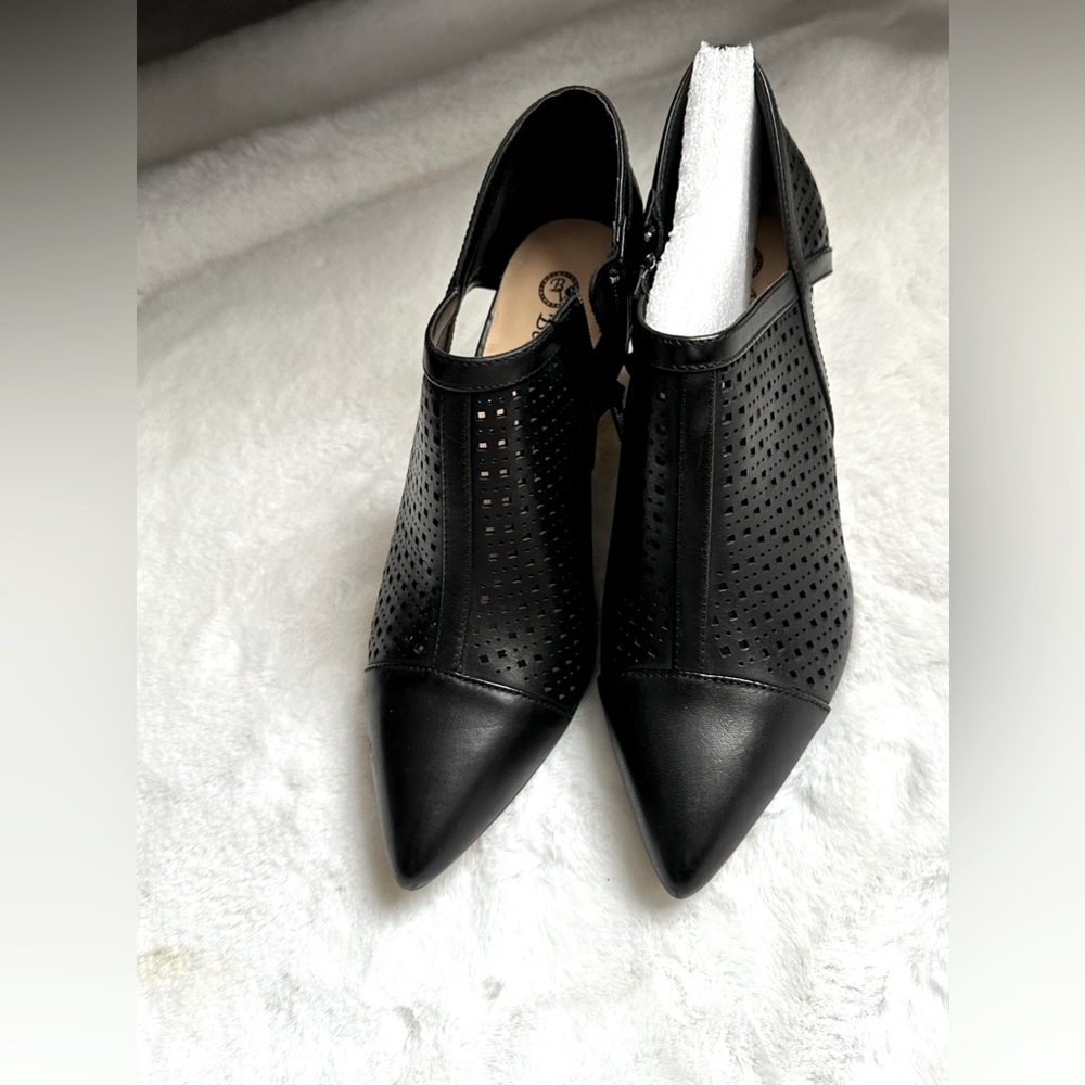 Black booties leather cut out side with side zipper
